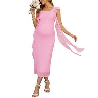 Women's Maternity Dress Mesh Wedding Sleeveless Ruffle Cocktail Party Maxi Photoshoot Bodycon Dress