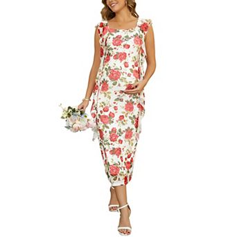 Women's Maternity Dress Mesh Wedding Sleeveless Ruffle Cocktail Party Maxi Photoshoot Bodycon Dress