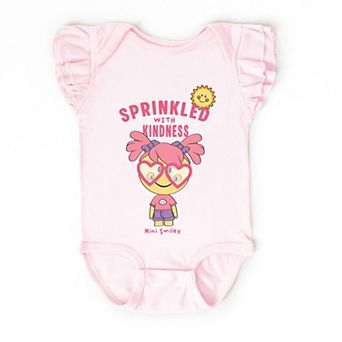 Mini Smiley Sprinkled With Kindness - Baby Flutter Sleeve Bodysuit