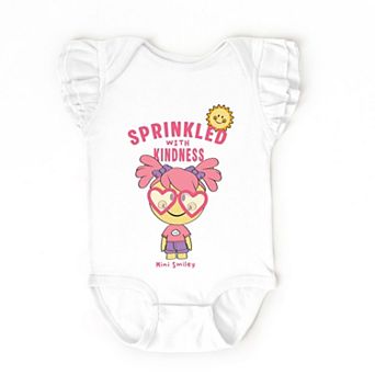 Mini Smiley Sprinkled With Kindness - Baby Flutter Sleeve Bodysuit