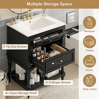 Merax 24'' Bathroom Vanity with Ceramic Sink, Bathroom Storage Cabinet with Open Shelf