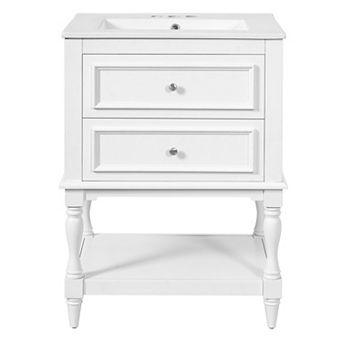 Merax 24'' Bathroom Vanity with Ceramic Sink, Bathroom Storage Cabinet with Open Shelf