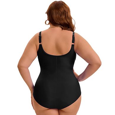 Women's Plus Size 1 Piece Swimsuit Mesh V Neck Tummy Control Push Up High Waisted Beach Swimwear