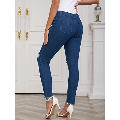 Women's Maternity Skinny Jeans High Waist Side Panel High Stretchy Denim Pants with Pockets