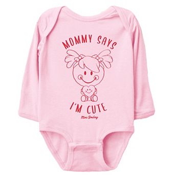 Mini Smiley Mommy Says I'm Cute - Baby Long Sleeve Bodysuit