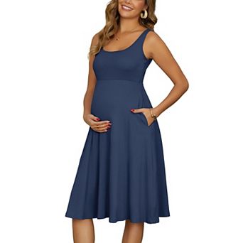 Women's Maternity Dresses A-Line Sleeveless Summer Sundress Flare Tank Dress with Pockets