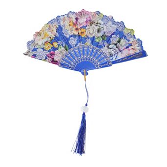 Rose Print with Tassel Folding Fan 1 pc