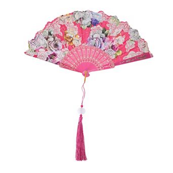 Rose Print with Tassel Folding Fan 1 pc