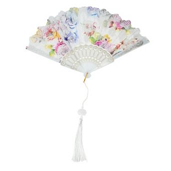 Rose Print with Tassel Folding Fan 1 pc