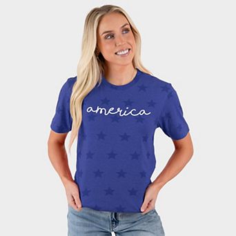 America Cursive - Women's Short Sleeve Star Tee