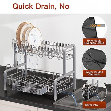 Stainless Steel 2-Tier Dish Drying Rack with Drainboard