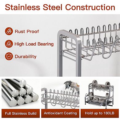 Stainless Steel 2-Tier Dish Drying Rack with Drainboard