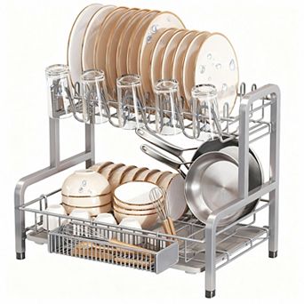 Stainless Steel 2 tier Dish Drying Rack with Drainboard