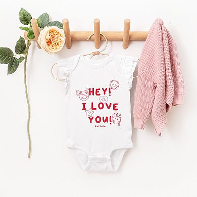 Mini Smiley Hey I Love You - Baby Flutter Sleeve Bodysuit