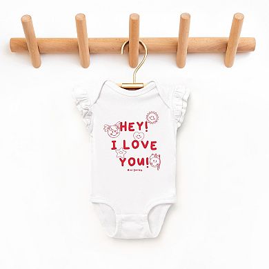 Mini Smiley Hey I Love You - Baby Flutter Sleeve Bodysuit