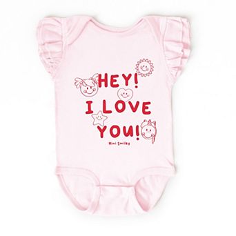 Mini Smiley Hey I Love You - Baby Flutter Sleeve Bodysuit