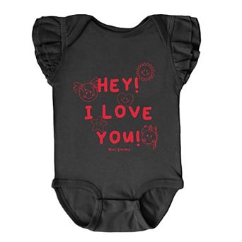 Mini Smiley Hey I Love You - Baby Flutter Sleeve Bodysuit