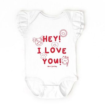 Mini Smiley Hey I Love You - Baby Flutter Sleeve Bodysuit