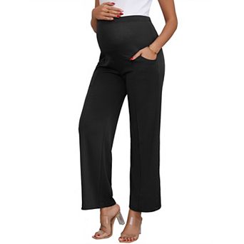 Women's High Stretchy Maternity Pants Over the Belly Wide Leg Loose Pregnancy Pants with Pockets