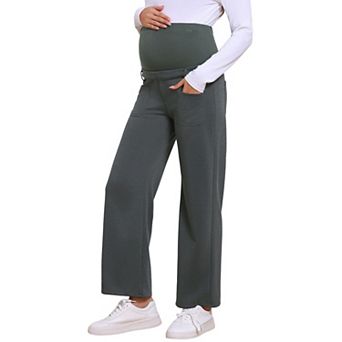 Women's High Stretchy Maternity Pants Over the Belly Wide Leg Loose Pregnancy Pants with Pockets