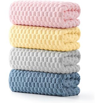 4-Pack Extra Large Microfiber Bath Towels, Quick Dry, Waffle Weave, Plush