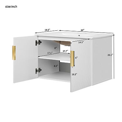Merax 30" Vintage Bathroom Vanity with Ceramic Sink, with 3 Holes Single Ceramic Sink