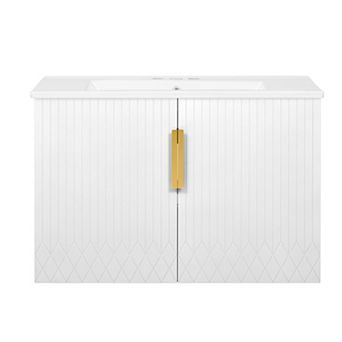 Merax 30" Vintage Bathroom Vanity with Ceramic Sink, with 3 Holes Single Ceramic Sink