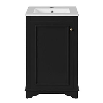Merax Bathroom Vanity with Ceramic Sink, Freestanding Single Vanity Set with Soft Closing Door