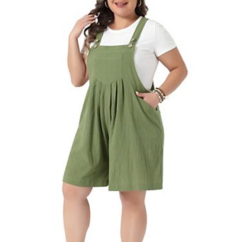 Women's Plus Size Overall Shorts Jumpsuit Pocket Summer Rompers Loose Fit Overalls Outfits Shortalls