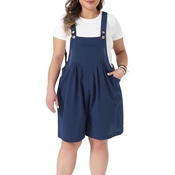 Women's Plus Size Overall Shorts Jumpsuit Pocket Summer Rompers Loose Fit Overalls Outfits Shortalls