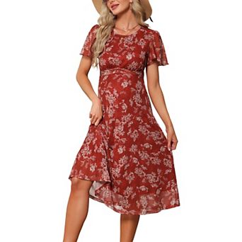 Women's Maternity Flowy Floral Dress Midi Photoshoot Formal Casual Pregnancy Dress Summer