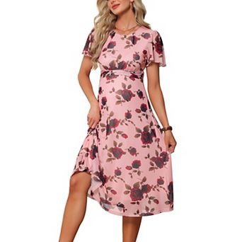 Women's Maternity Flowy Floral Dress Midi Photoshoot Formal Casual Pregnancy Dress Summer