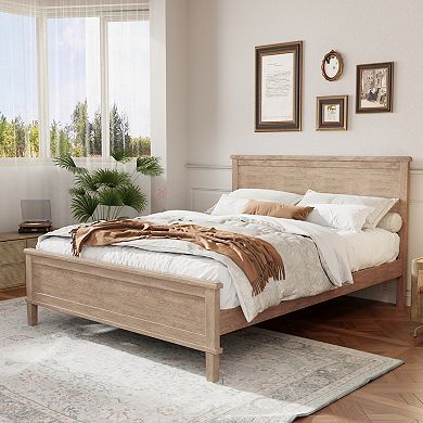 Merax Mid-Century Wood Platform Bed with Headboard and Wood Slat Support