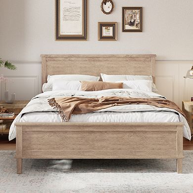 Merax Mid-Century Wood Platform Bed with Headboard and Wood Slat Support