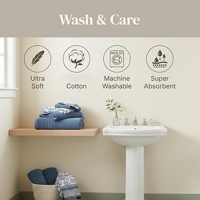 6 Piece Set, 2 Bath Towels, 2 Hand Towels, 2 Washcloths Yarn Dyed Jacquard/Solid Towel Set