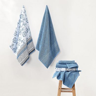 6 Piece Set, 2 Bath Towels, 2 Hand Towels, 2 Washcloths Yarn Dyed Jacquard/Solid Towel Set