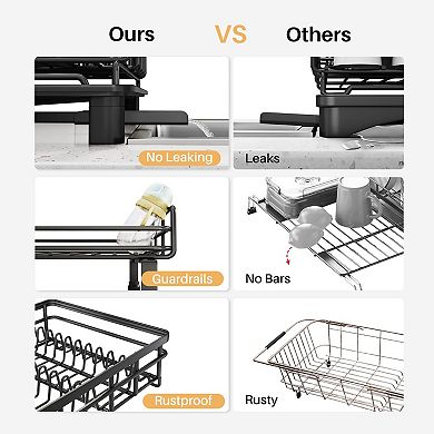 Extendable Sink Dish Drying Rack with 2-in-1 Design