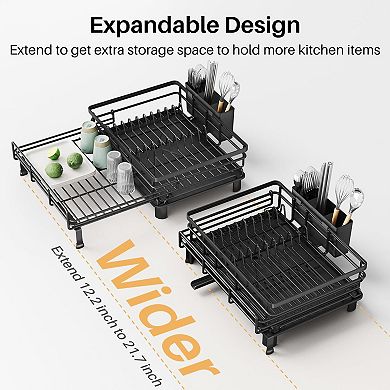 Extendable Sink Dish Drying Rack with 2-in-1 Design