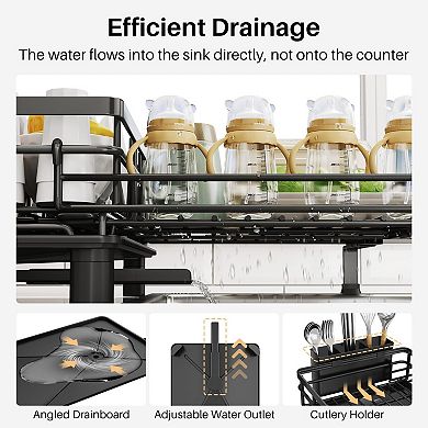Extendable Sink Dish Drying Rack with 2-in-1 Design
