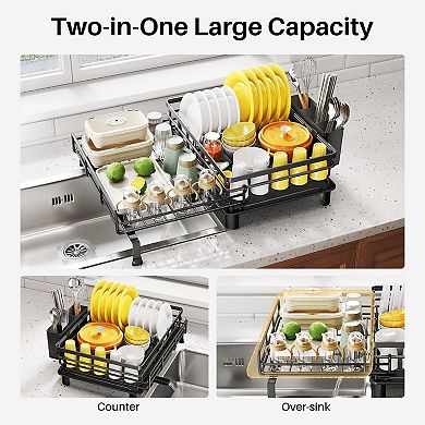 Extendable Sink Dish Drying Rack with 2-in-1 Design
