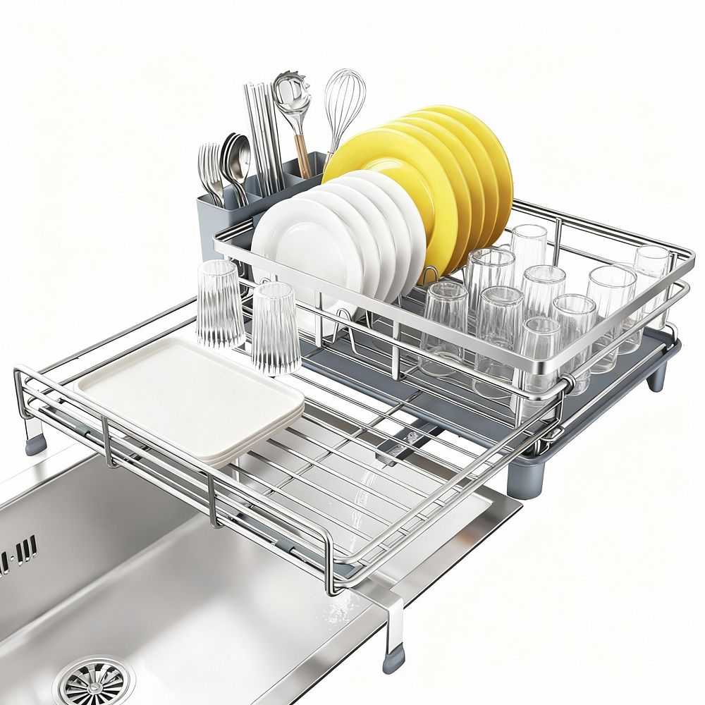 Extendable Sink Dish Drying Rack with 2-in-1 Design