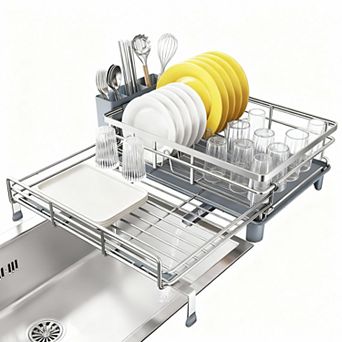 Extendable Sink Dish Drying Rack with 2-in-1 Design