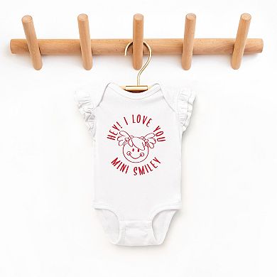 Mini Smiley Hey I Love You Circle - Baby Flutter Sleeve Bodysuit