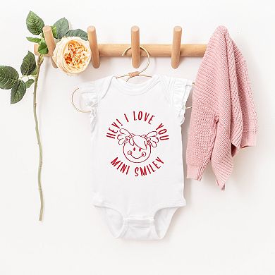 Mini Smiley Hey I Love You Circle - Baby Flutter Sleeve Bodysuit