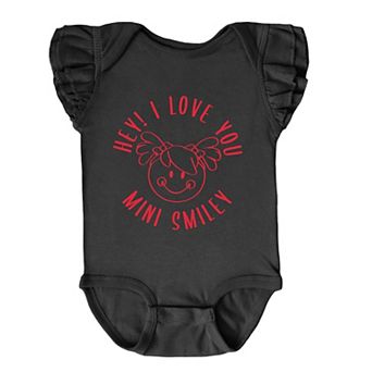 Mini Smiley Hey I Love You Circle - Baby Flutter Sleeve Bodysuit
