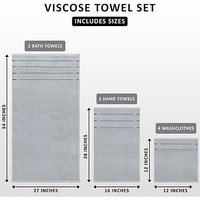 8-Piece Luxury Towel Set: 2 Bath, 2 Hand, 4 Wash Cloths, Highly Absorbent, Cool Grey