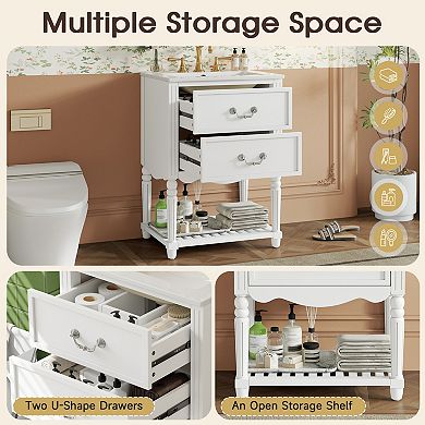 Merax 24'' Bathroom Vanity with Ceramic Sink, Bathroom Cabinet with Two Drawers and an Open Shelf