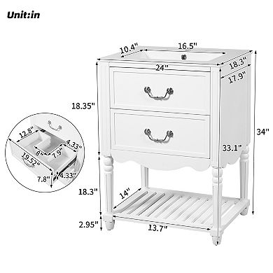 Merax 24'' Bathroom Vanity with Ceramic Sink, Bathroom Cabinet with Two Drawers and an Open Shelf