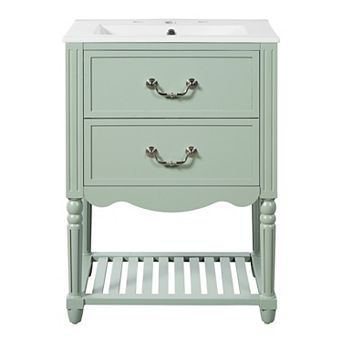 Merax 24'' Bathroom Vanity with Ceramic Sink, Bathroom Cabinet with Two Drawers and an Open Shelf