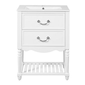 Merax 24'' Bathroom Vanity with Ceramic Sink, Bathroom Cabinet with Two Drawers and an Open Shelf